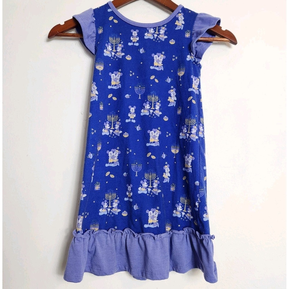 Disney Minnie Mouse Hanukkah Nightgown Girls Size 5/6 Blue Ruffle Sleep Gown PJ
